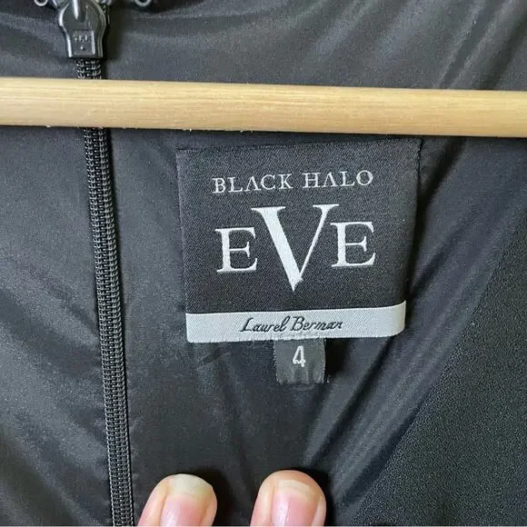 Black Halo Eve Wren V-Neck Peplum Gown in Black SIZE 4 - Picture 10 of 14